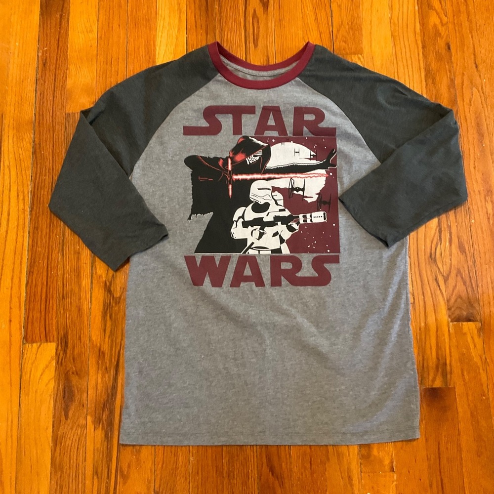 Star Wars Mens Large Baseball Tee Gray Kylo Ren Stormtrooper Raglan